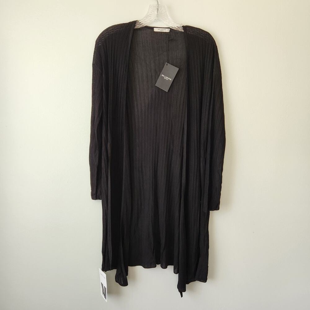 MM LaFLeur Cardigan Women L Black Knit Open Front Business Casual Layer Workwear
